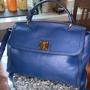 MCM Blue and Gold Shoulder Bag with Sophisticated Design 2 way